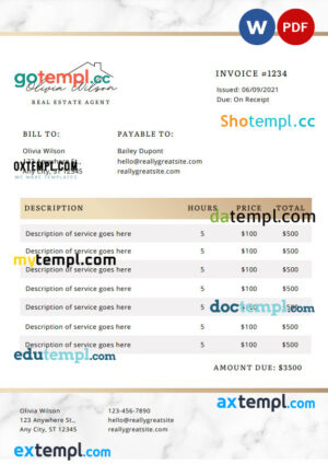 sample Real Estate Agent Invoice template in word and pdf format download