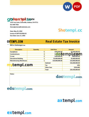 sample Real Estate Tax Invoice template in word and pdf format download