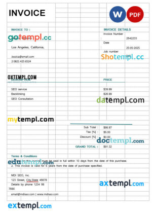 SEO Invoice example in word and pdf format