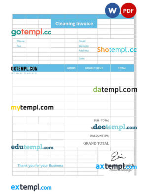 sample Sample Cleaning Invoice template in word and pdf format download
