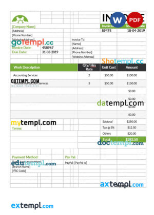 sample Hourly Invoice template in word and pdf format download