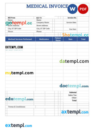 sample Sample Medical Invoice template in word and pdf format download