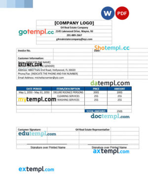 sample Sample Real Estate Invoice template in word and pdf format download