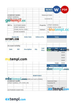 sample Sample Rental Invoice template in word and pdf format download