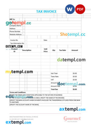 sample Sample Tax Invoice template in word and pdf format download