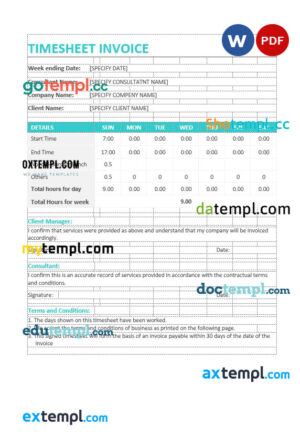 sample Sample Timesheet Invoice template in word and pdf format download