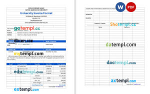 sample Sample University Invoice template in word and pdf format download