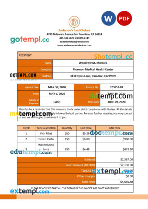 sample Sample Work From Home Invoice template in Word format download