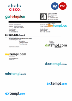 sample USA Cisco invoice template in Word and PDF format, fully editable download