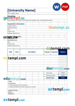 sample Simple Education Invoice template in word and pdf format download