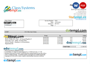sample Switzerland Class System invoice template in Word and PDF format, fully editable download