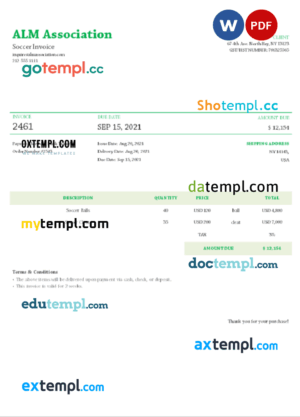 sample USA ALM Association invoice template in Word and PDF format, fully editable download