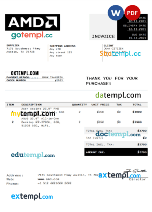 sample USA AMD invoice template in Word and PDF format, fully editable download