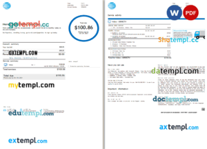 sample USA AT&T invoice template in Word and PDF format, fully editable (3 pages) download