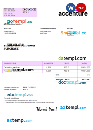 sample USA Accenture invoice template in Word and PDF format, fully editable download
