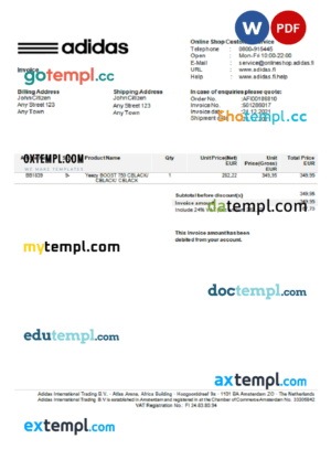 sample USA Adidas invoice template in Word and PDF format, fully editable download