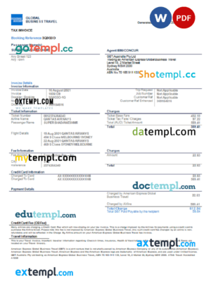 sample USA American Express invoice template in Word and PDF format, fully editable download