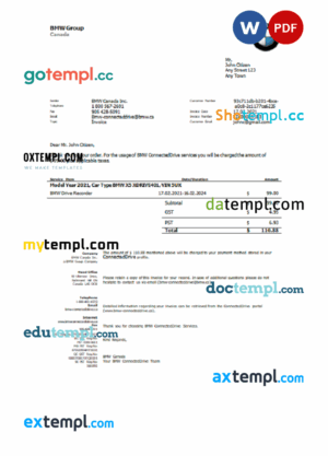 sample USA BMW invoice template in Word and PDF format, fully editable download