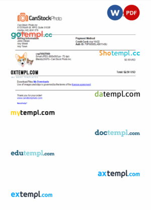 sample USA Canada Can Stock Photo invoice template in Word and PDF format, fully editable download