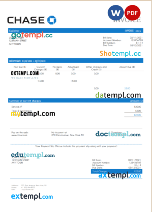 sample USA Chase invoice template in Word and PDF format, fully editable download