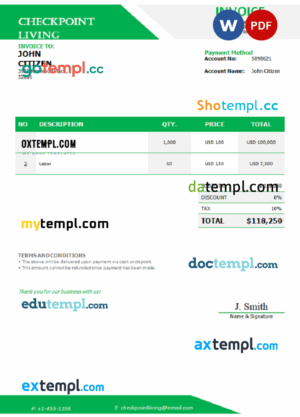 sample USA Checkpoint Living invoice template in Word and PDF format, fully editable download