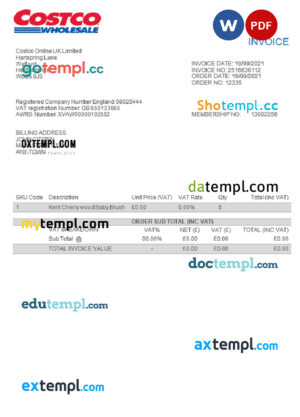 sample USA Costco invoice template in Word and PDF format, fully editable download