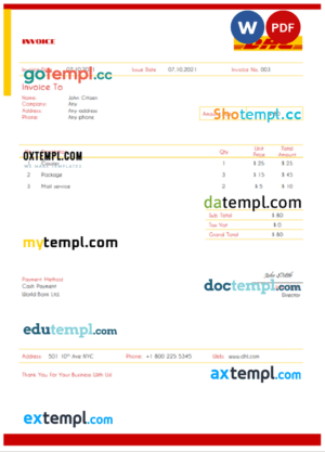 sample USA DHL invoice template in Word and PDF format, fully editable download