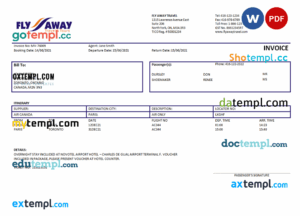 sample USA Fly Away Travel agency invoice template in Word and PDF format, fully editable download