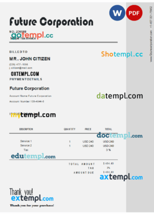 sample USA Future Corporation invoice template in Word and PDF format, fully editable download