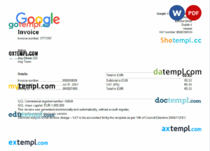 sample USA Google invoice template in Word and PDF format, fully editable download