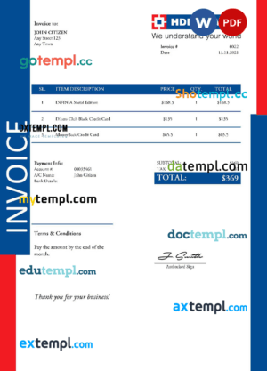 sample USA HDFC invoice template in Word and PDF format, fully editable download