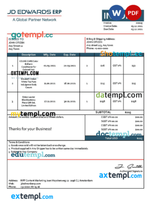 sample USA JD invoice template in Word and PDF format, fully editable download