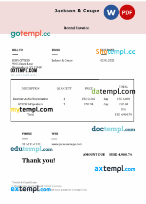 sample USA Jackson & Coupe invoice template in Word and PDF format, fully editable download