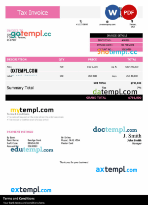 sample USA LJ Builders Co. invoice template in Word and PDF format, fully editable download