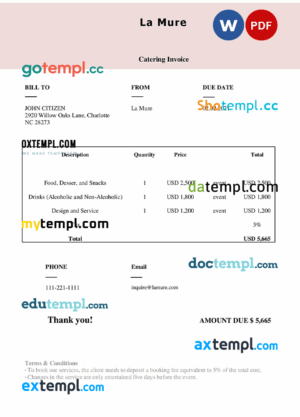 sample USA La Mure invoice template in Word and PDF format, fully editable download