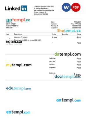 sample USA Linkedin invoice template in Word and PDF format, fully editable download