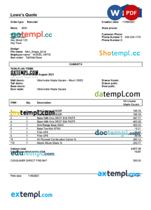 sample USA Lowe’s invoice template in Word and PDF format, fully editable download