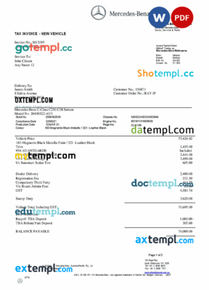 sample USA Mercedes-Benz invoice template in Word and PDF format, fully editable download