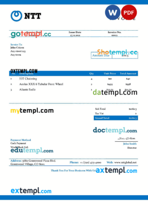 sample USA NTT invoice template in Word and PDF format, fully editable download