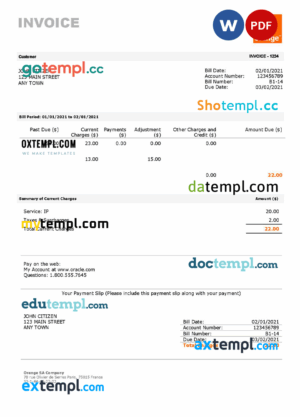 sample USA Orange invoice template in Word and PDF format, fully editable download