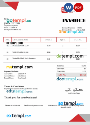 sample USA Pinduoduo invoice template in Word and PDF format, fully editable download