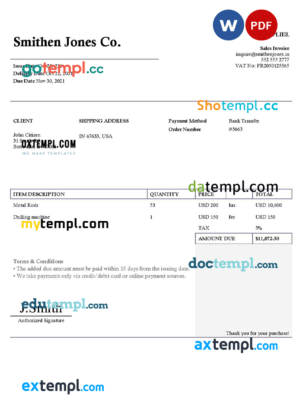 sample USA Smithen Jones Co. invoice template in Word and PDF format, fully editable download