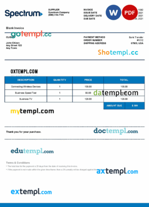 sample USA Spectrum invoice template in Word and PDF format, fully editable download