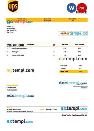 sample USA UPS invoice template in Word and PDF format, fully editable download