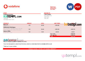 sample USA Vodafone invoice template in Word and PDF format, fully editable download