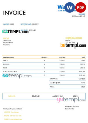 sample USA Walmart invoice template in Word and PDF format, fully editable download