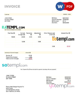 sample USA Wells Fargo invoice template in Word and PDF format, fully editable download