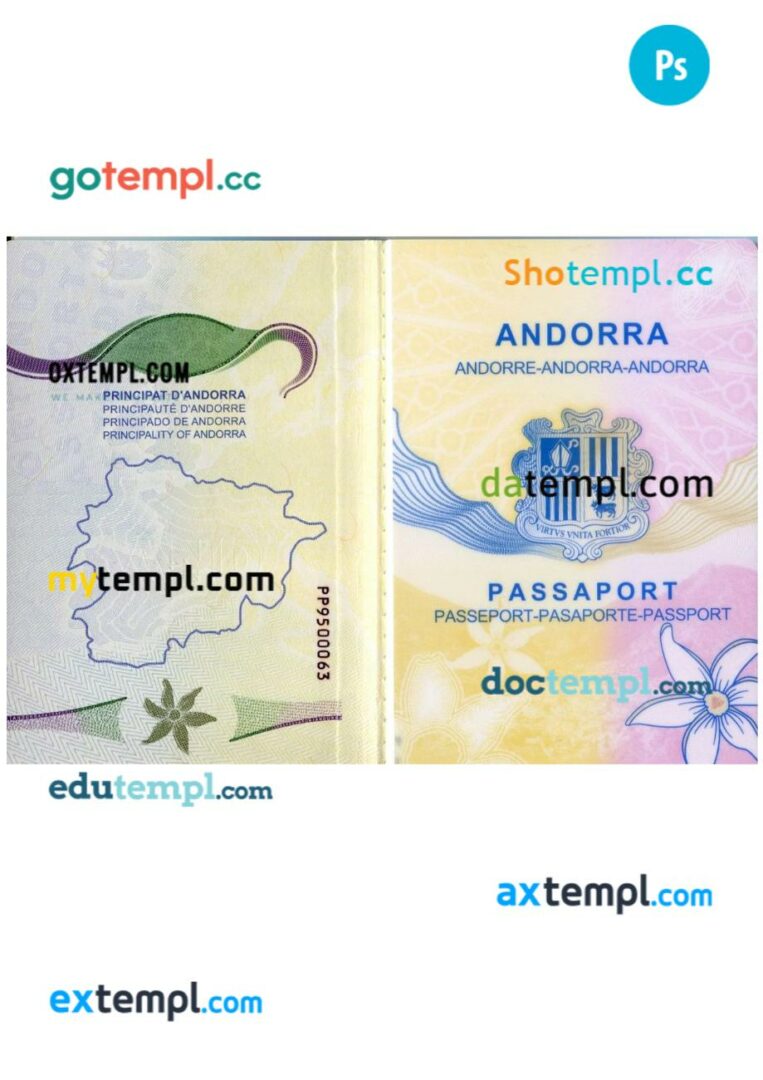 Andorra passport other pages PSD templates
