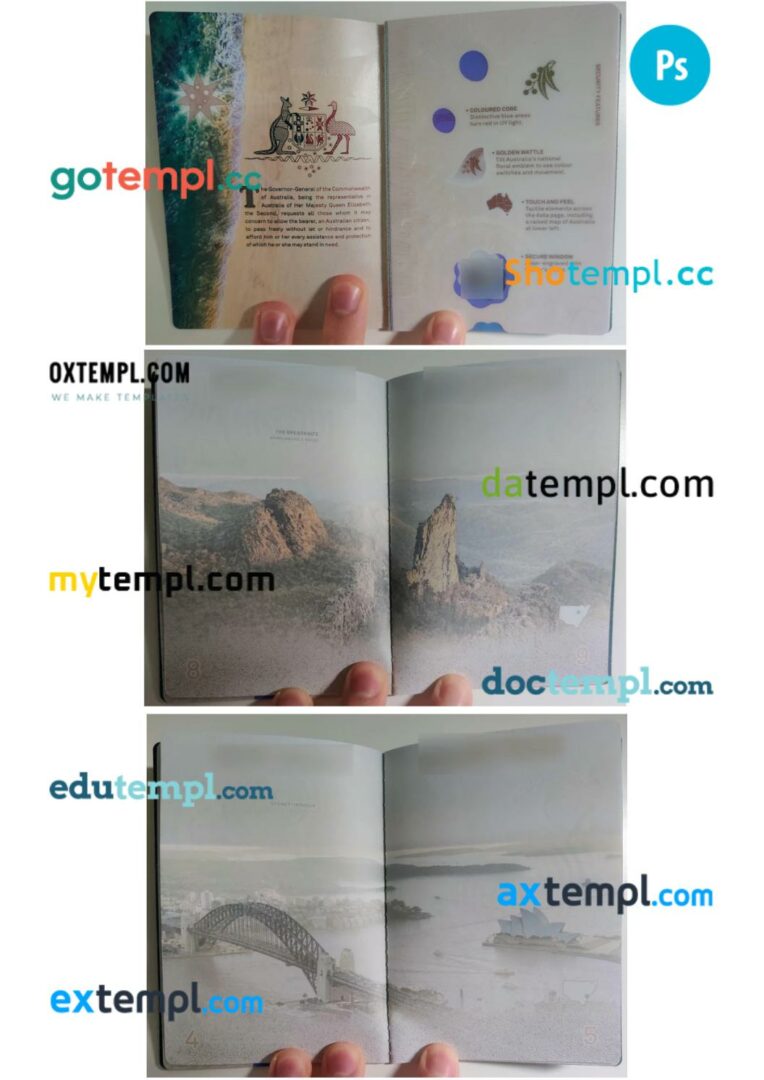 Australia passport other pages photolook version PSD templates