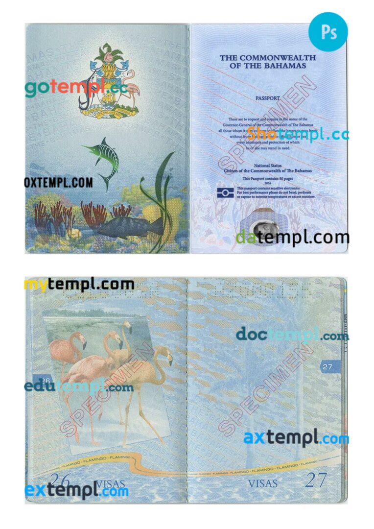 Bahamas passport other pages PSD templates
